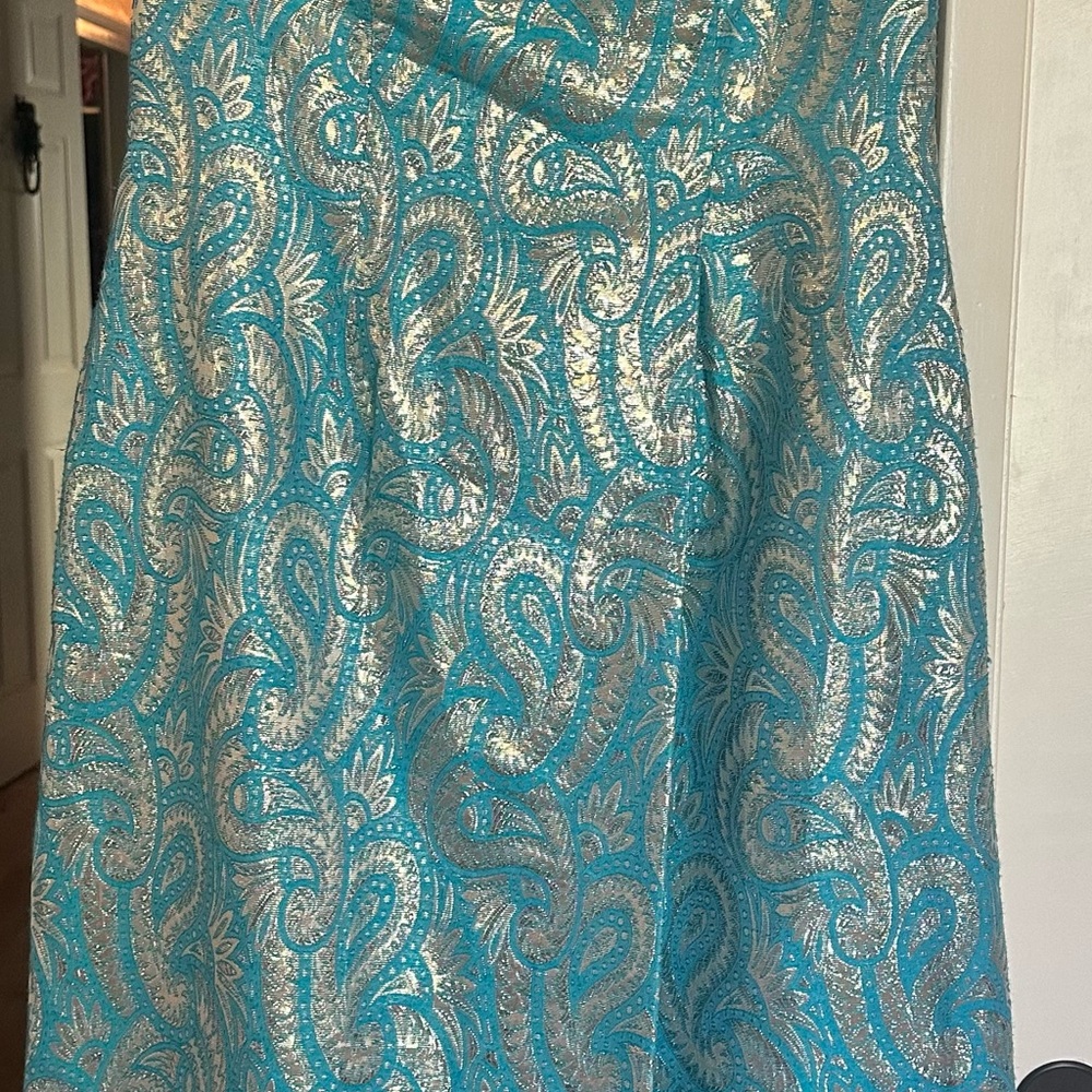 Vintage 1950’d Teal Paisley Metallic dress
